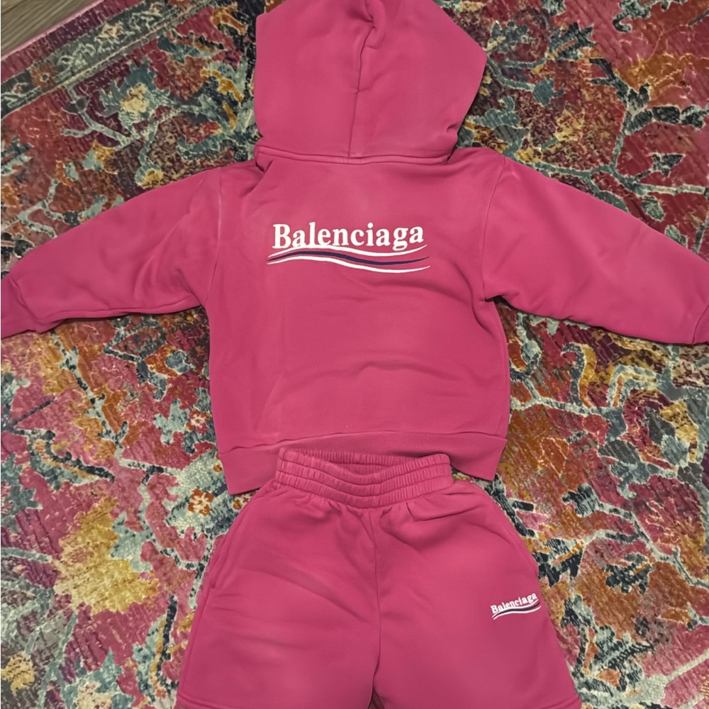 Balenciaga Pink Hoodie and Shorts Set Kids